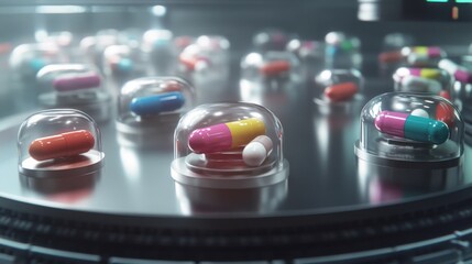 Modern pharmaceutical production line with automated pill sorting.