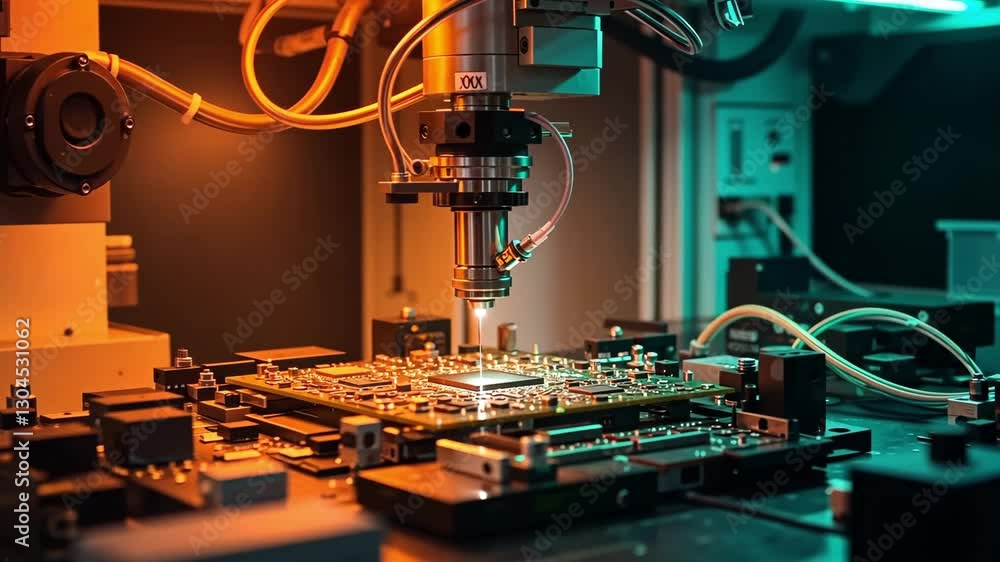 Aufkleber advanced industrial robotic machine assembling a circuit board in a high-tech facility