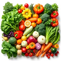 Vibrant fresh vegetables and fruits, colorful produce arrangement