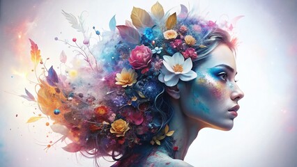 Dreamy Floral Double Exposure: Beautiful Woman & Blossoms