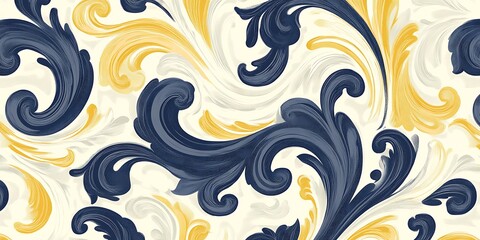 Fototapeta premium Abstract Swirling Floral Background Pattern, Navy and Golden Tones