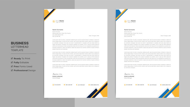 Creative letterhead format template, business style letterhead design template. Company letterhead template designs. Stationary template.