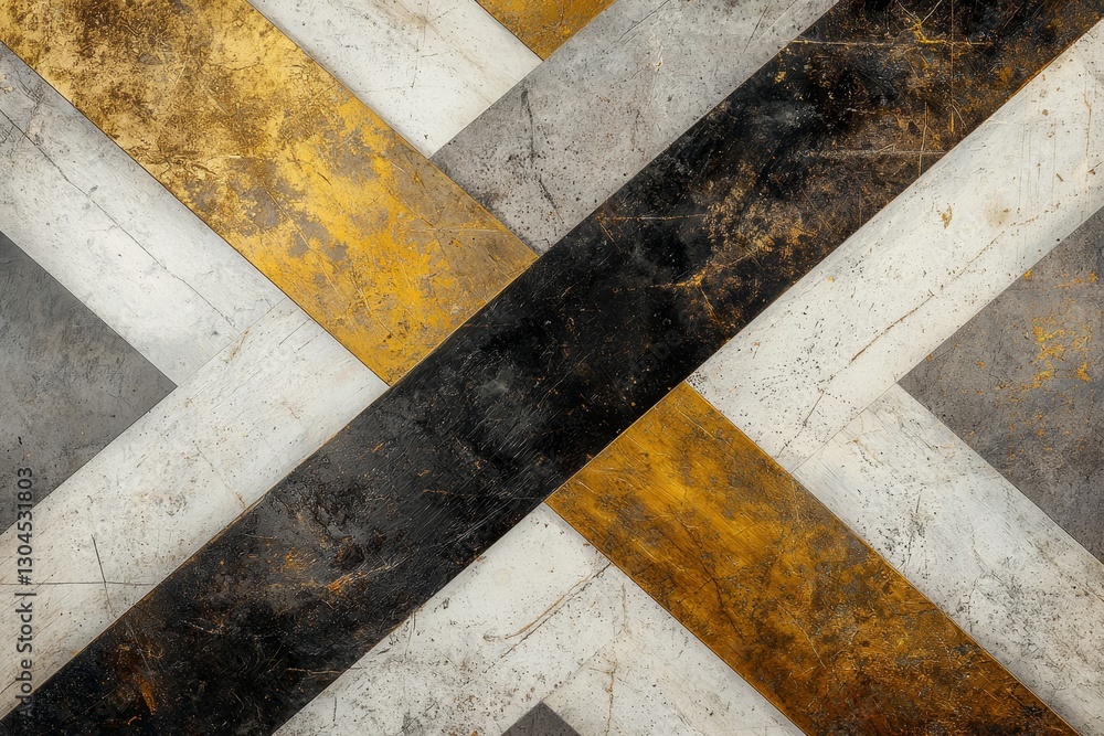 Poster dynamic geometric patterns in golden-black textures abstract art modern design indoor setting close-