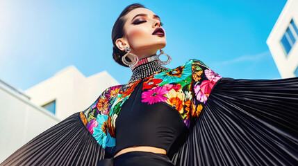 Fashion portrait of a mysterious woman with gothic avant-garde style