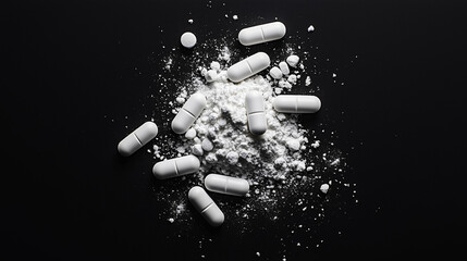 white pills on a black background