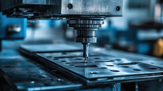 Sheet metal turret punch press forming holes in stainless steel.