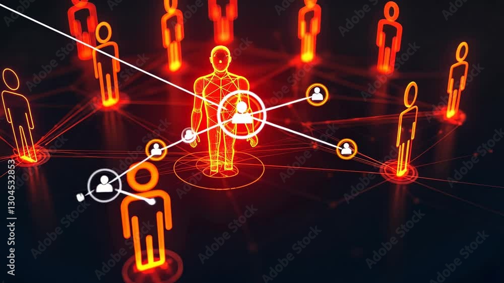 Aufkleber abstract representation of connected people, networking, and data interaction in glowing red lines.