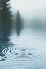 Calm water reflects surrounding trees, ripples create serene pat