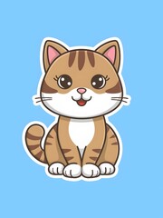 Fototapeta premium Charming cartoon cat illustration on light blue background perfect for kids 