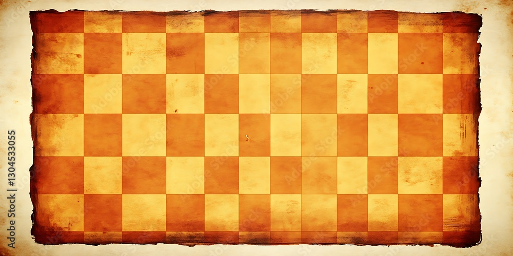 Poster aged chessboard texture background with rustic edges, warm tones