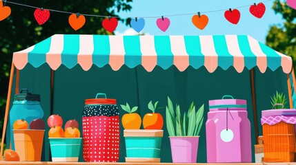 Vibrant Pixel Art Farmer's Market Stall with Colorful Produce