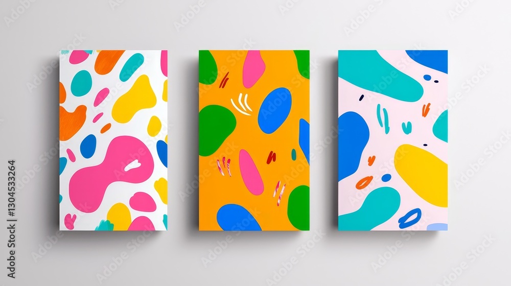 Poster vibrant abstract art display modern gallery digital artwork creative space eye-level view colorful d