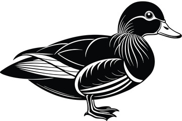 Fototapeta premium Wood duck silhouette Wood duck Bird vector illustration in black and white