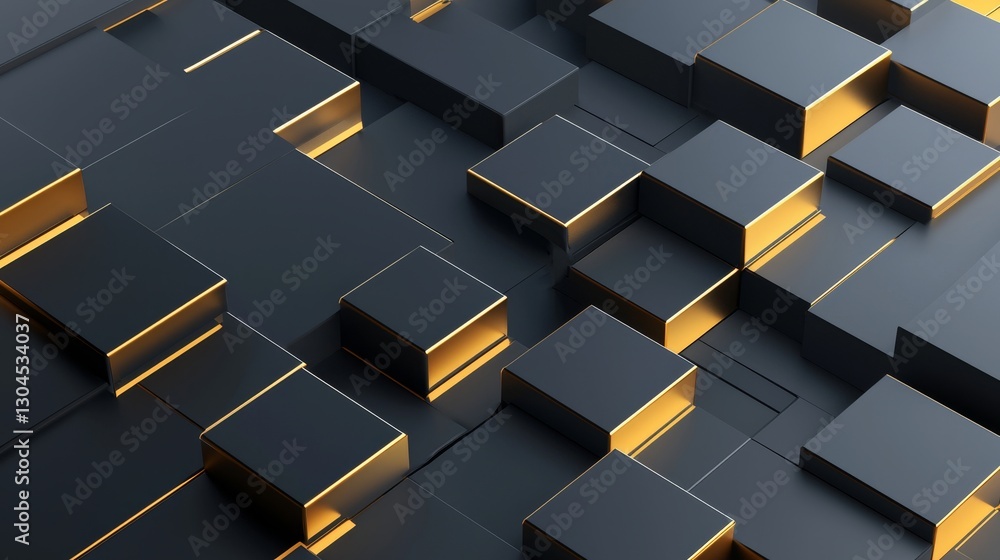 Poster dynamic golden cubes formation in a modern digital space abstract 3d visualization tech environment 