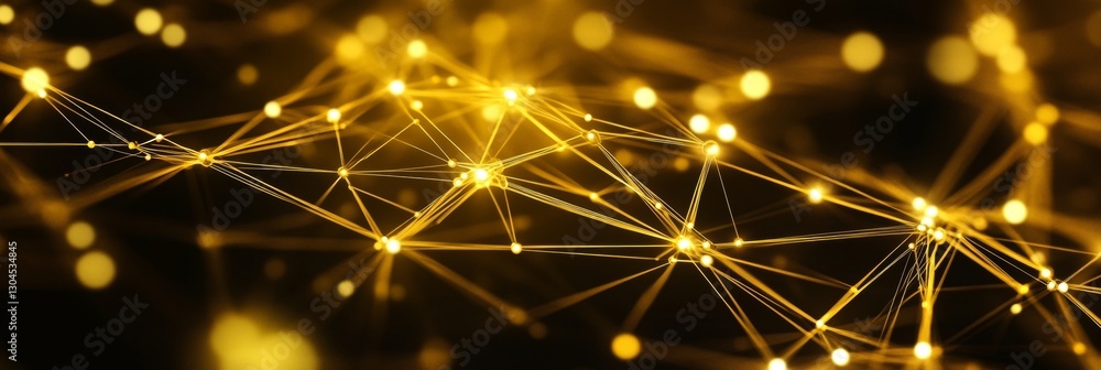 Poster golden geometric network a plexus of abstract lines, connecting points, and illuminated nodes