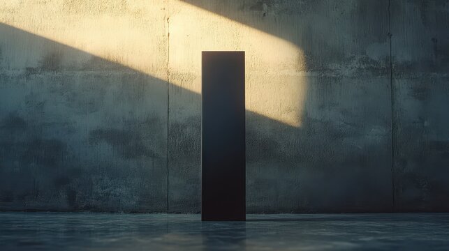 A sleek, minimalist poster stand, its edges subtly curved, sits majestically against a muted grey backdrop, inviting viewers to envision captivating visuals and impactful messages.