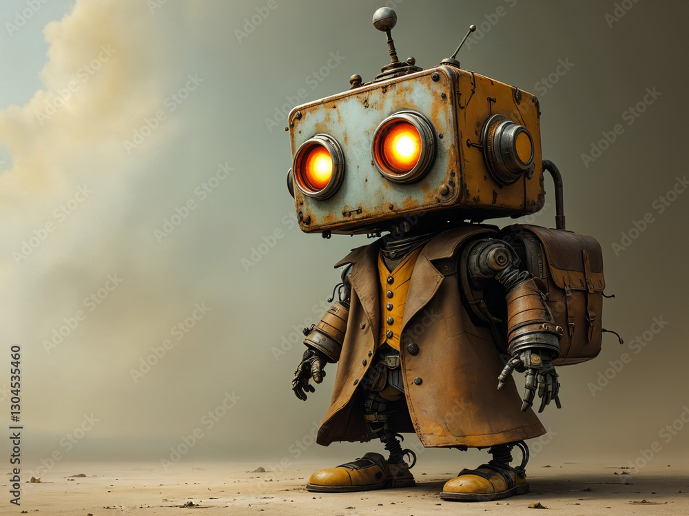 Poster old retro rusty robot. generative ai