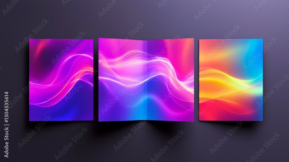 Poster vibrant abstract wave patterns modern art gallery digital artwork indoor setting eye-level view colo