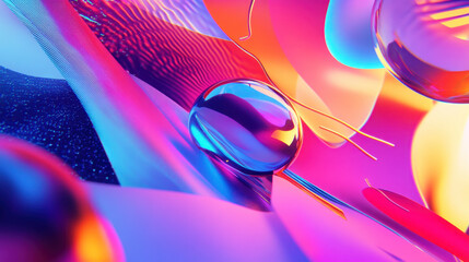 Vibrant abstract shapes with colorful reflections and textures