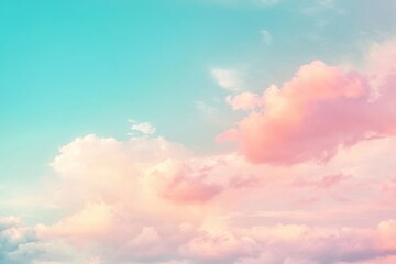 Pastel pink and blue sky with fluffy clouds. (3)