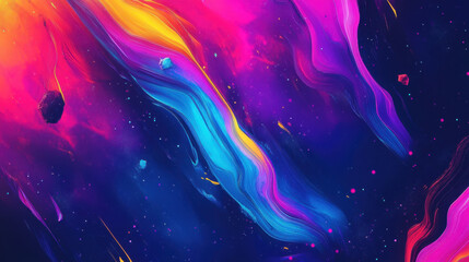 Vibrant abstract pattern with futuristic neon colors and cosmic elements
