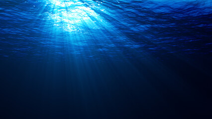 Underwater lights rays light beams penetrating the surface of water 8K
