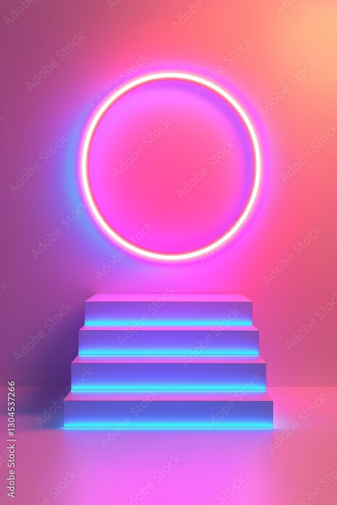 Poster illuminated circular stage studio digital art vibrant colors front view modern design for dynamic pr