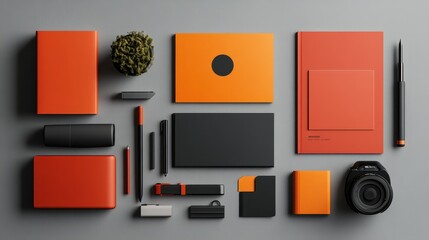 A sleek, minimalist branding mockup featuring a logo and a set of stationery items, crafted with clean lines and a vibrant color scheme, ready to elevate any brand identity.