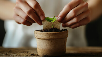 Planting Biodegradable Seed Paper in a Clay Pot