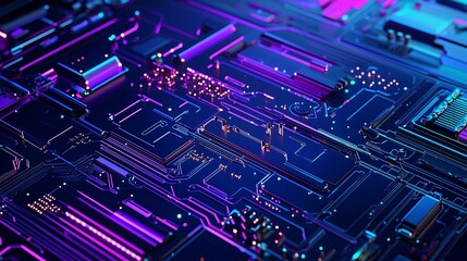 Fototapeta premium information source processing, data transformation, dynamic circuits, vivid motion effects, bright neon highlights, futuristic aesthetic, streamlined visuals, modern and immersive presentation