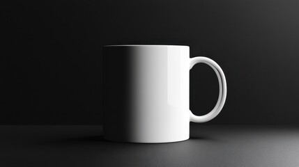 Obraz premium A pristine white porcelain mug, its smooth surface inviting the viewer to envision their own creations, rests on a sleek black background, ready to showcase their designs.