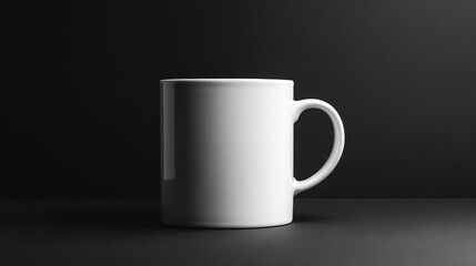 Fototapeta premium A pristine white porcelain mug, its smooth surface inviting the viewer to envision their own creations, rests on a sleek black background, ready to showcase their designs.