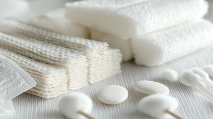 Bandages, plasters, cotton on a white background