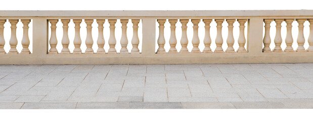 Classic stone italian balustrade. Balustrade, terrace, porch or balcony railing, fencing sections...