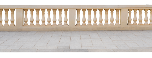 Classic stone italian balustrade. Balustrade, terrace, porch or balcony railing, fencing sections with baluster. 
