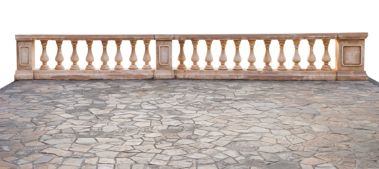 Classic stone italian balustrade. Balustrade, terrace, porch or balcony railing, fencing sections with baluster. 