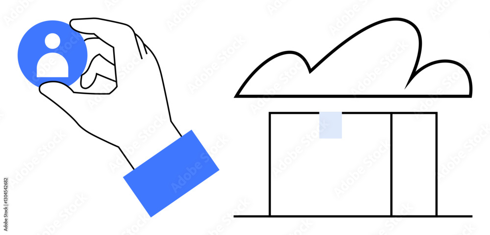 Poster hand holding user profile next to cloud-shaped server icon. ideal for user management, cloud service