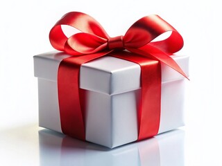 Obraz premium Elegant White Gift Box with Red Ribbon Bow - Silhouette Photography