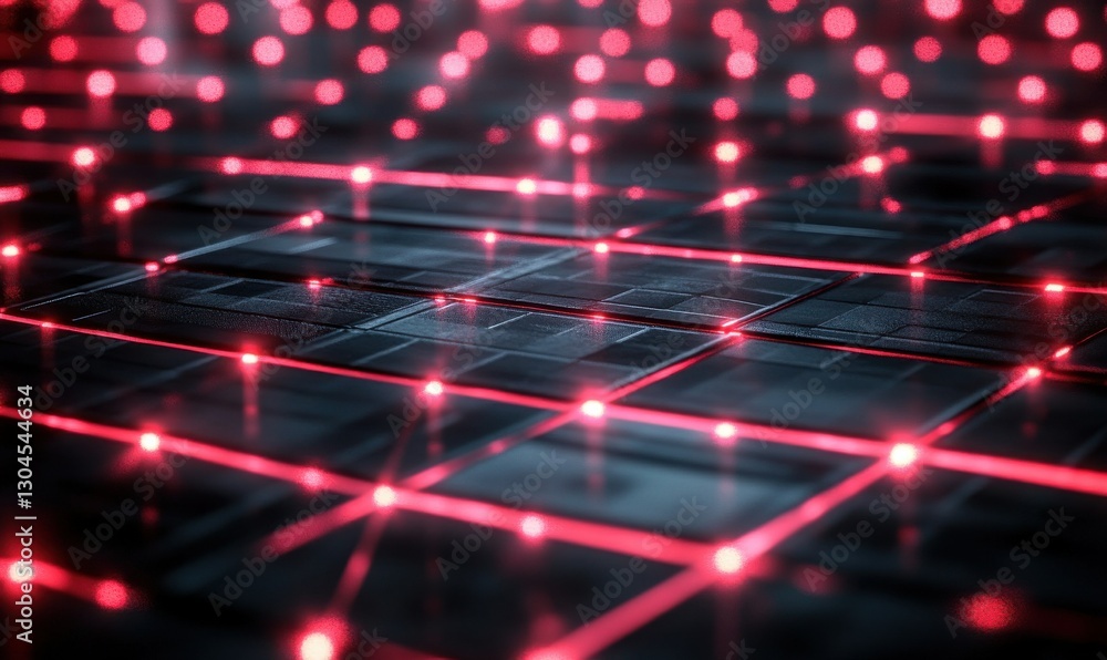 Aufkleber red lights form a digital grid pattern on dark surface.