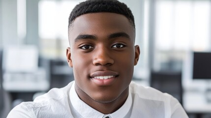 Obraz premium Portrait of a Confident Young Man in a Modern Office Setting