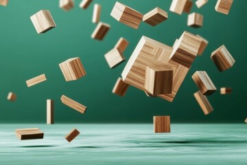 set of wooden box on green background