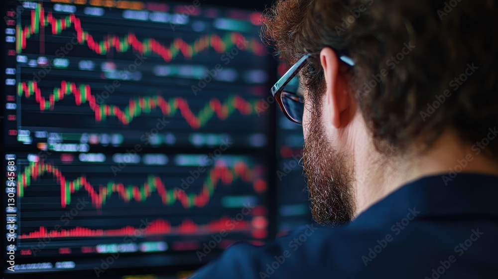 Aufkleber business intelligence analytics real-time concept. a person analyzes stock market data displayed on 