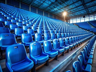 Obraz premium Empty Blue Stadium Seats at Night - Low Light Sports Photography