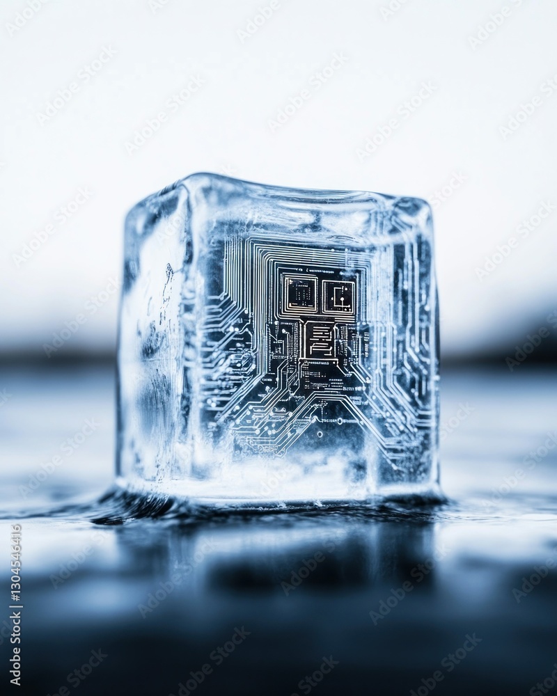 Poster frozen microchip embedded in ice block