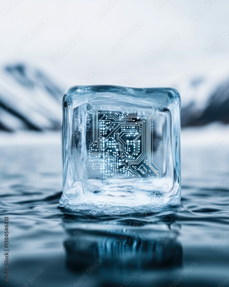 Poster frozen microchip embedded in ice block