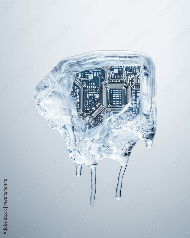 Poster frozen microchip embedded in ice block