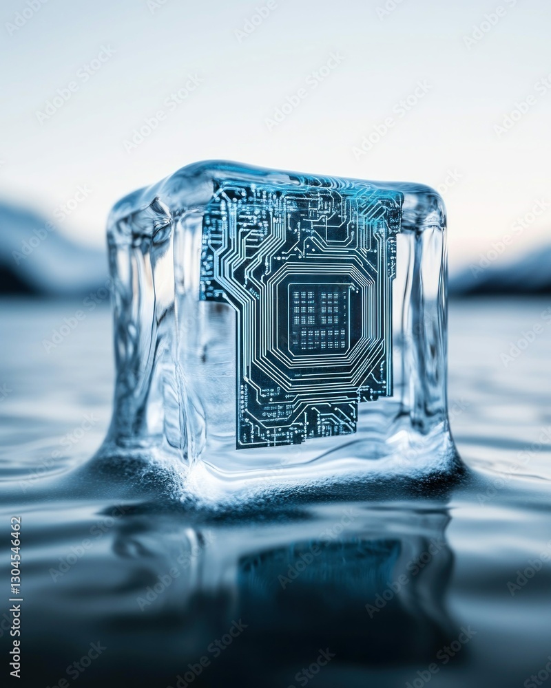 Poster frozen microchip embedded in ice block