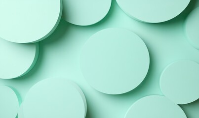 Abstract geometric background with layered 3D shapes in soft mint and teal tones, creating depth and visual intrigue