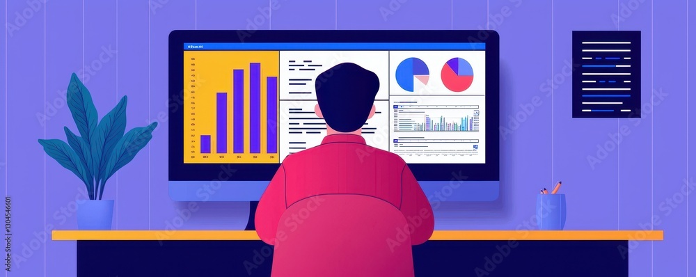 Aufkleber business intelligence analytics real-time concept. a person analyzes data on a computer screen displ