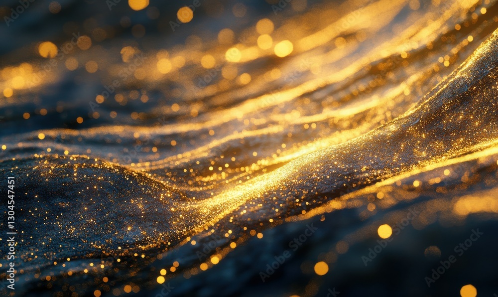 Poster abstract macro shot of shimmering golden bokeh lights with a soft blurred background, creating a dre